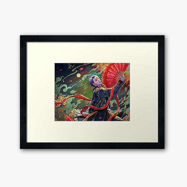 Jimin- red fan Framed Art Print