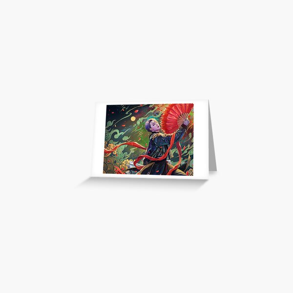 Jimin- abanico rojo Tarjetas de felicitación
