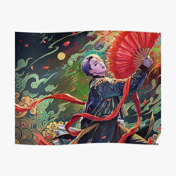 Jimin- abanico rojo Póster
