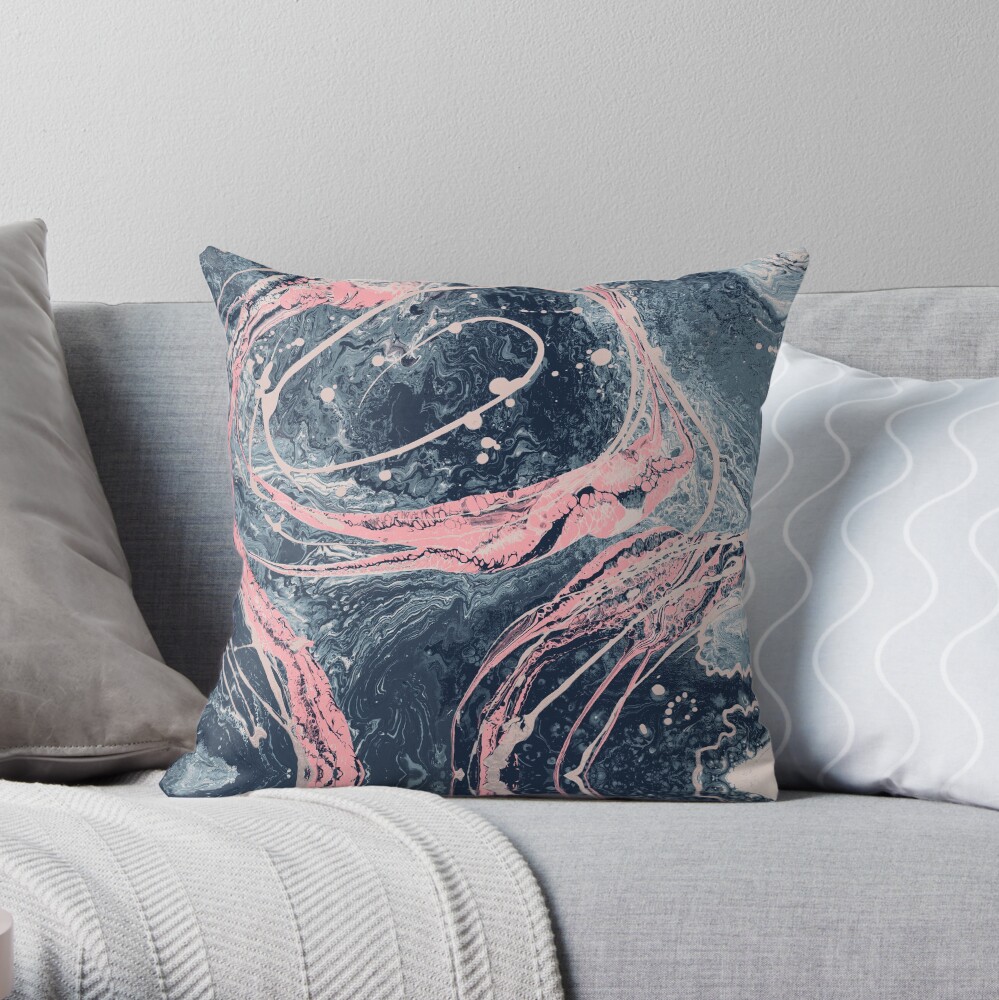 Fluid painting snake lair kaleidoscope dark Throw Pillow