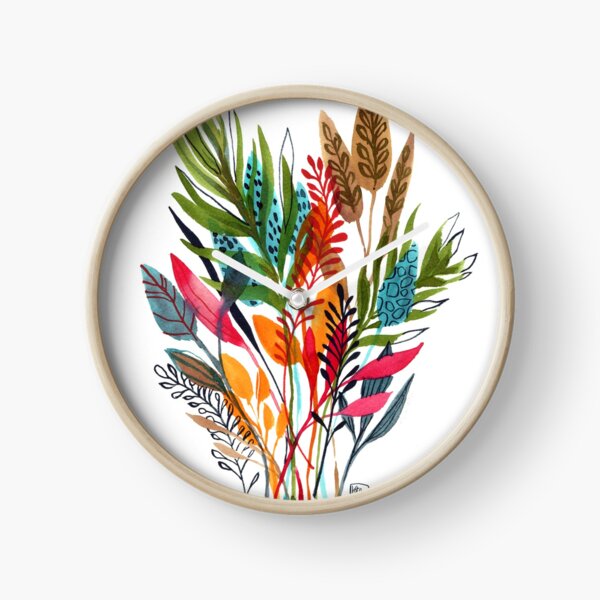 watercolor leaves and sprigs Clock