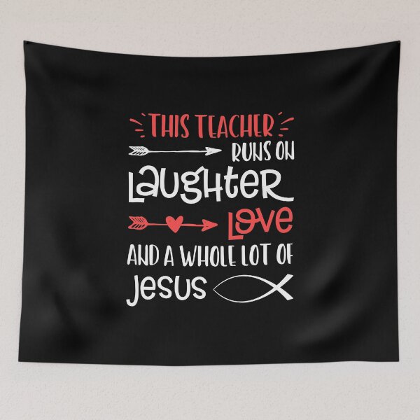 Item preview, Christian Teacher Run Laughter Love Jesus Quote Fish Graphic designed and sold by CreatedByHeidi.