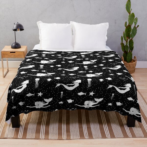 Item preview, Black and White Mermaids Swim Pattern Print designed and sold by ClaudiaFlores.