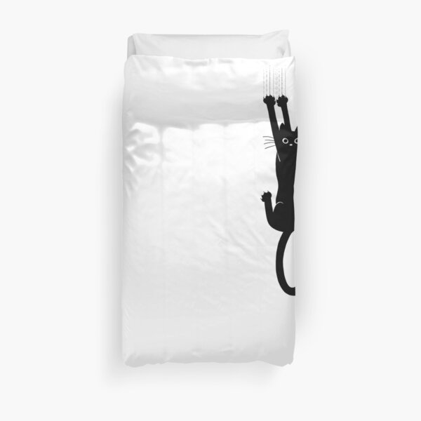 Black Cat Holding On Duvet Cover