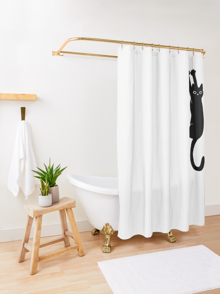 Alternate view of Black Cat Holding On Shower Curtain