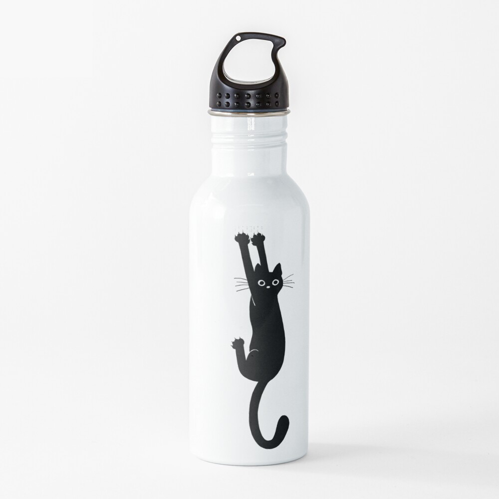 Black Cat Holding On Water Bottle