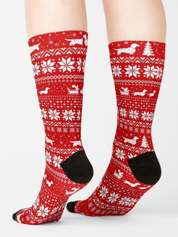 Thumbnail 4 of 5, Socks, Dachshunds Christmas Sweater Pattern designed and sold by ShortCoffee.