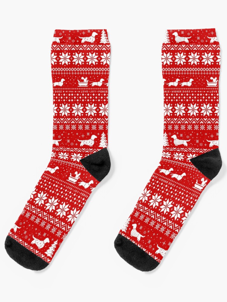 Thumbnail 1 of 5, Socks, Dachshunds Christmas Sweater Pattern designed and sold by ShortCoffee.