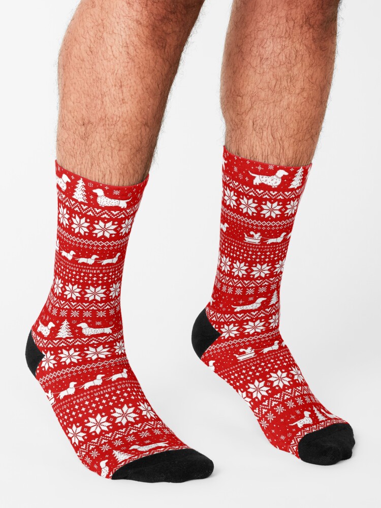 Thumbnail 3 of 5, Socks, Dachshunds Christmas Sweater Pattern designed and sold by ShortCoffee.