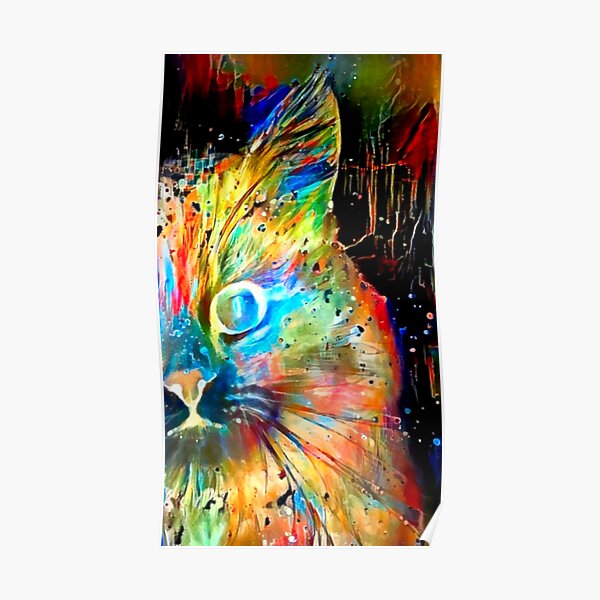 Blacklight Neon Rainbow Kitty Poster