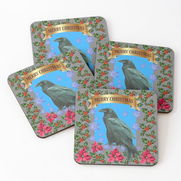 Item preview, BLACK RAVEN "MERRY CHRISTMAS" HOLLY POINSETTIAS  HOLIDAY ART, designed and sold by sharlesart.