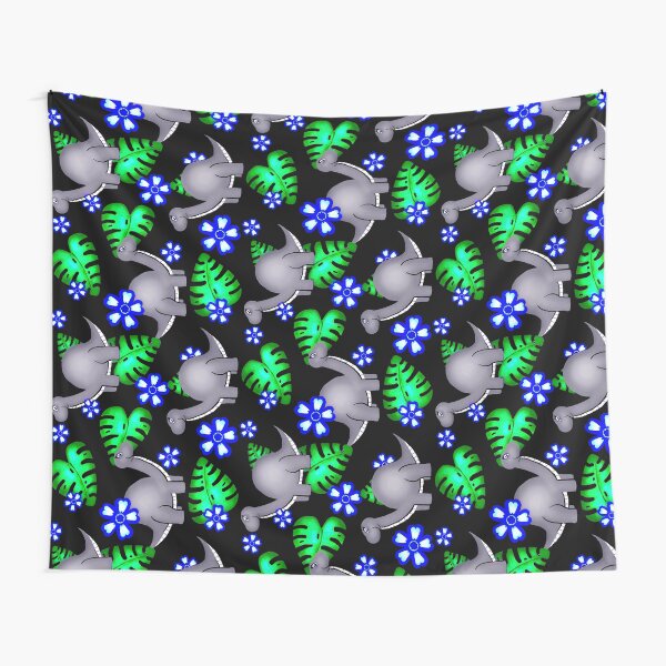 Prehistoric Grey / Dinosaurs and Monstera Tapestry