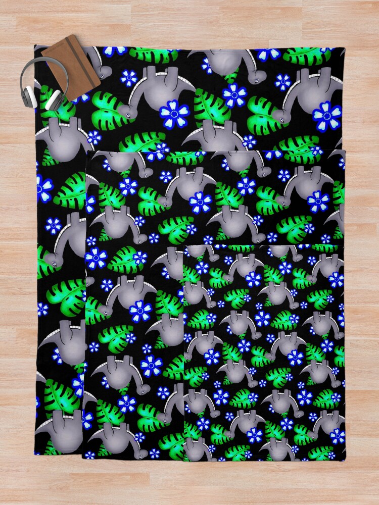 Alternate view of Prehistoric Grey / Dinosaurs and Monstera Throw Blanket