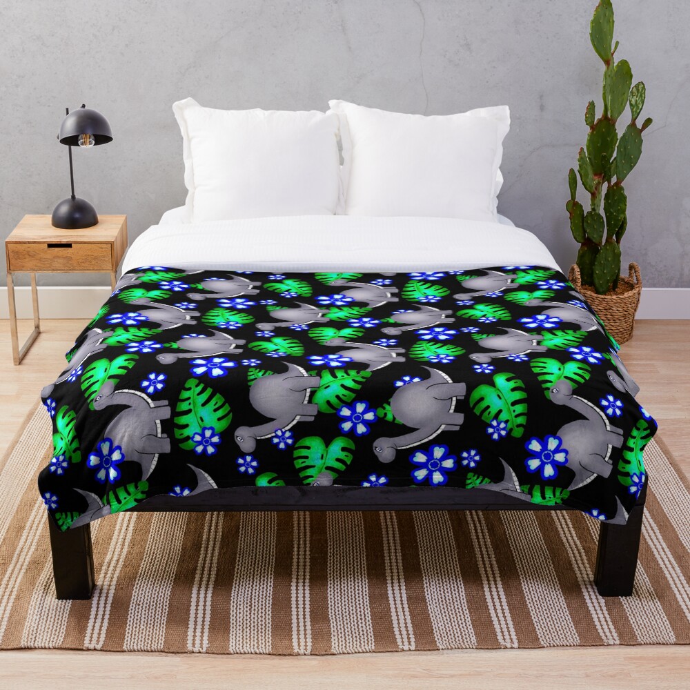 Prehistoric Grey / Dinosaurs and Monstera Throw Blanket
