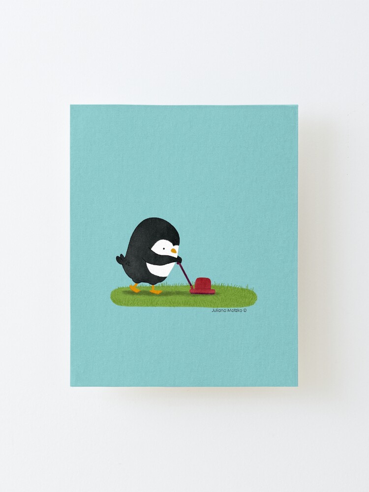 Alternate view of Penguin cutting grass Mounted Print
