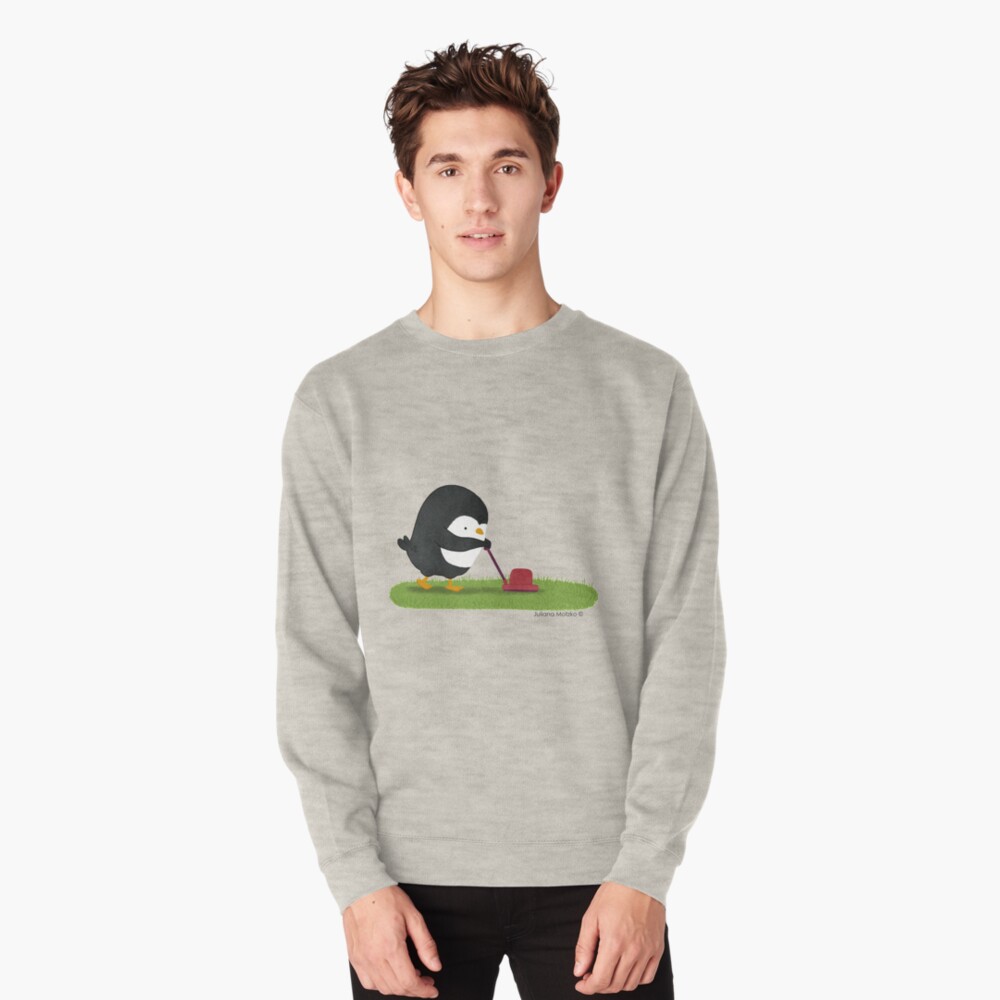 Penguin cutting grass Pullover Sweatshirt