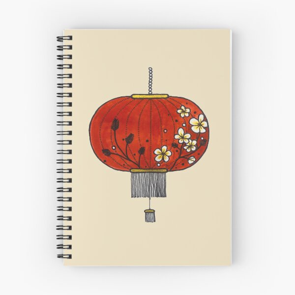 Item preview, Chinese lantern red gold and flowers - drawing watercolor handmade designed and sold by sukaluna.