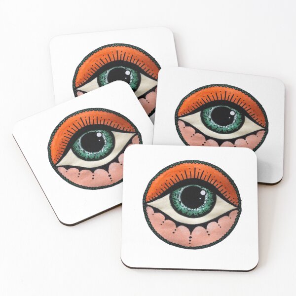 Item preview, Big eye green orange pink - drawing watercolor handmade designed and sold by sukaluna.