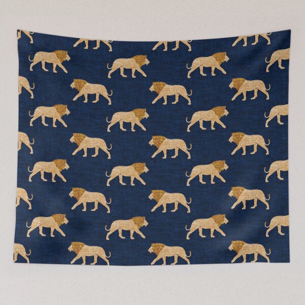 Item preview, Lions - walking lion on navy  designed and sold by littlearrow.