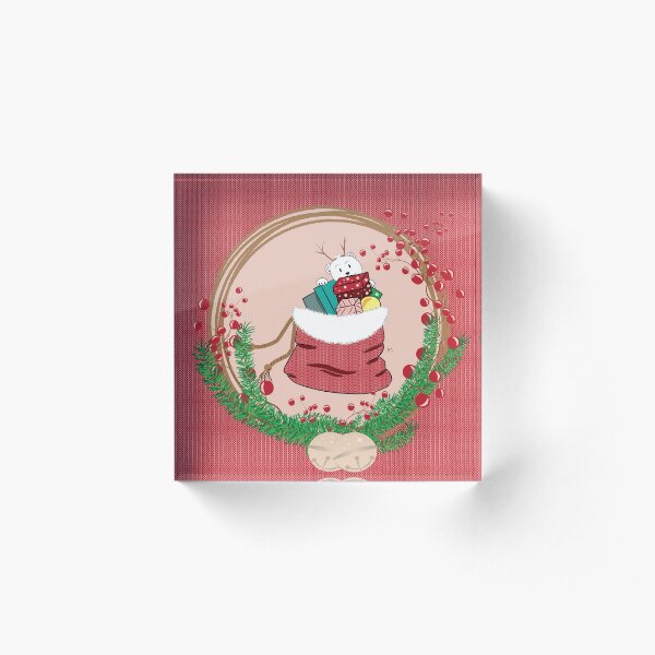 Polar Bear Cub Peeking at Santa's Bag Acrylic Block