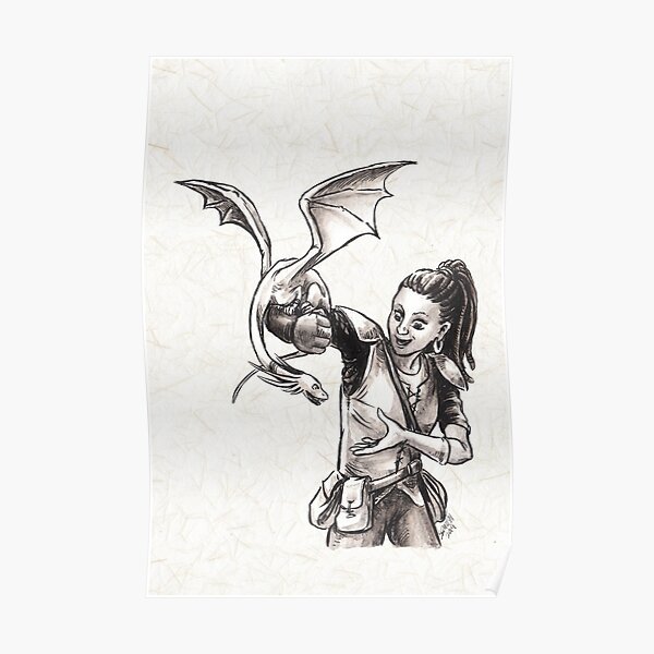 Training Time for Tiny Dragon Fantasy Illustration Poster