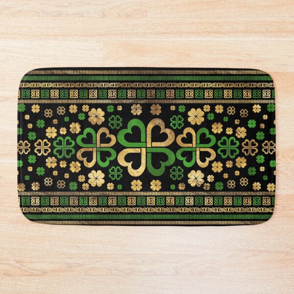 Item preview, Lucky Shamrock Four-leaf Clover Green and Gold designed and sold by k9printart.