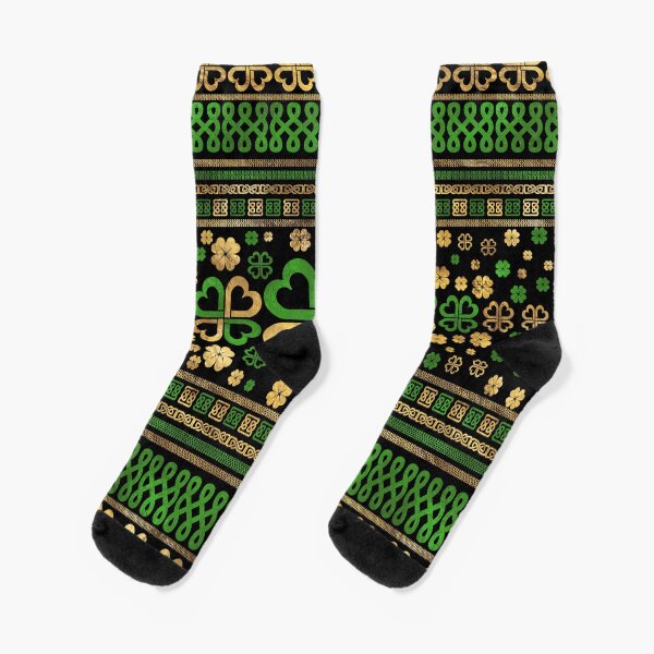 Item preview, Lucky Shamrock Four-leaf Clover Green and Gold designed and sold by k9printart.