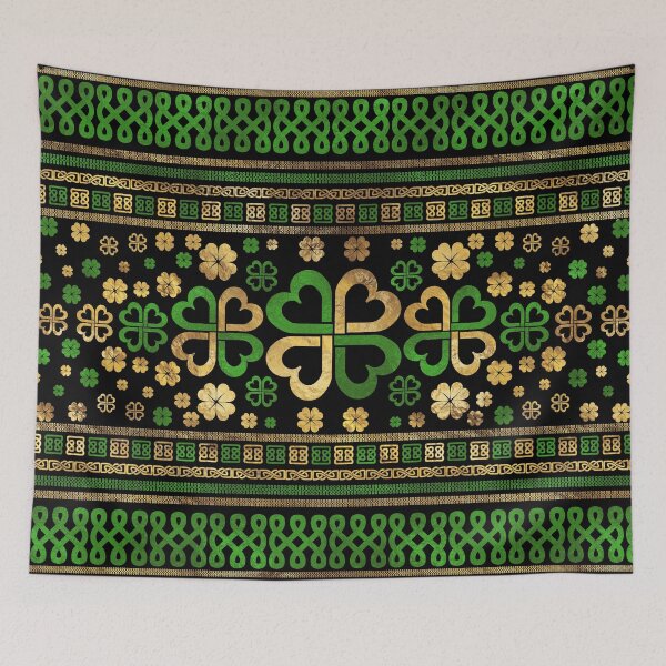 Item preview, Lucky Shamrock Four-leaf Clover Green and Gold designed and sold by k9printart.