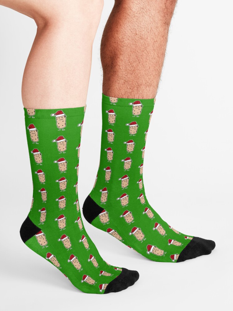 "Potato Potatoes wearing Christmas Santa Hat Happy" Socks by