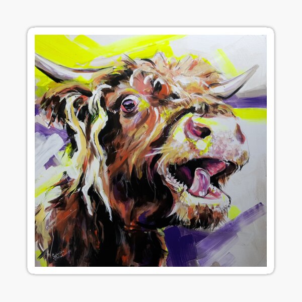 Happy & colourful Highland Cow with horns - LOTTERY WINNER Sticker