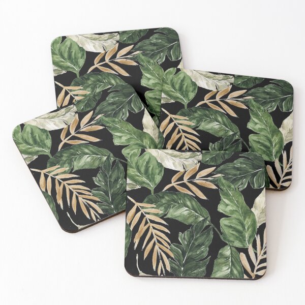 Item preview, Green and golden leaves black background designed and sold by Jenmag.