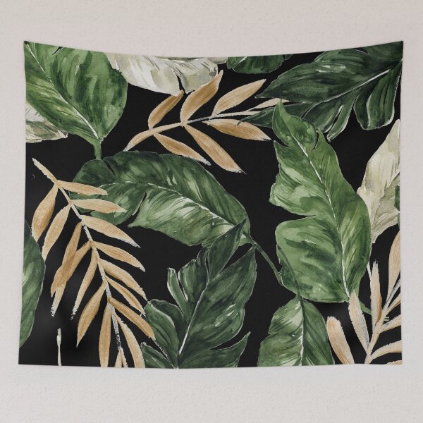 Item preview, Green and golden leaves black background designed and sold by Jenmag.