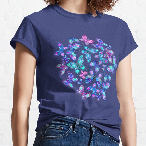Watercolor Fruit Patterned Butterflies - aqua and sapphire Classic T-Shirt