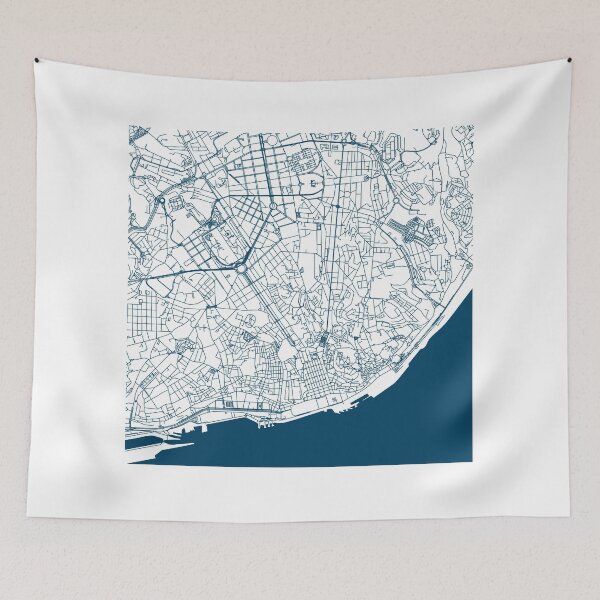 Item preview, Lisbon map city map poster - modern gift with city map in dark blue designed and sold by 44spaces.