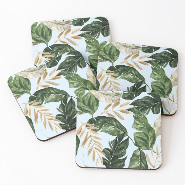 Item preview, Green and golden leaves blue background designed and sold by Jenmag.