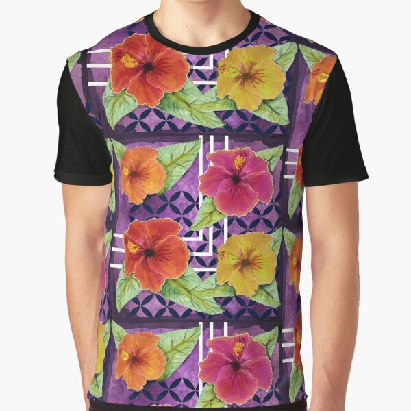 Hibiscus in Denim Graphic T-Shirt
