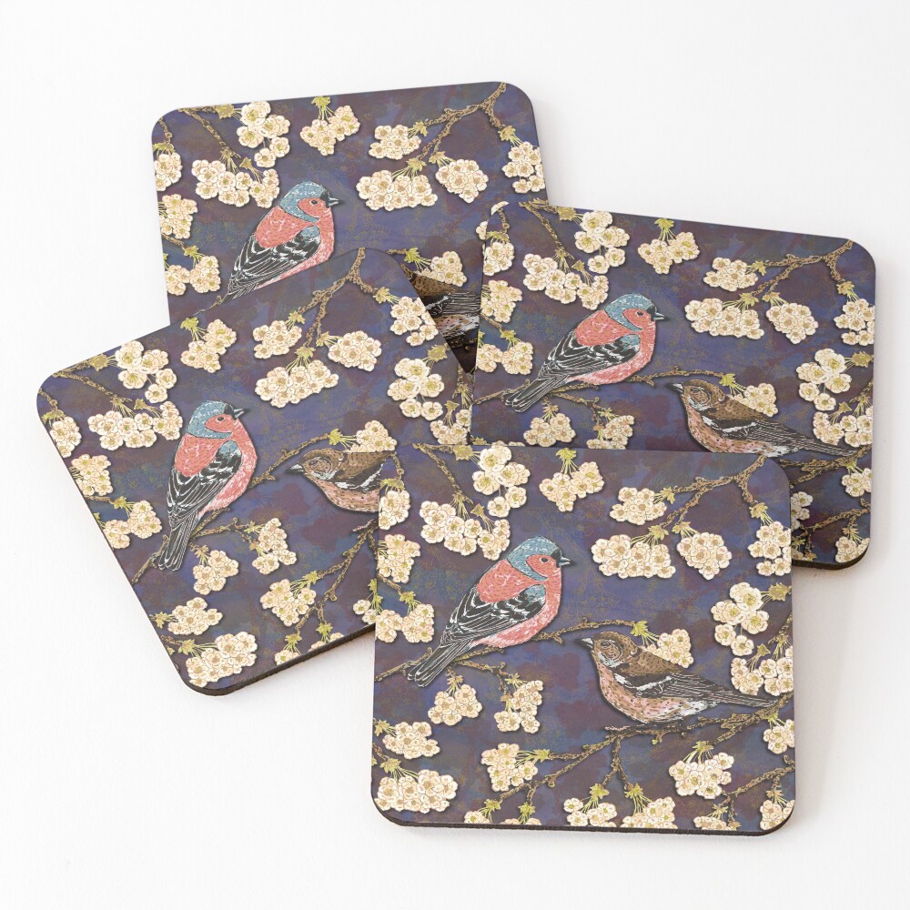 Chaffinches in Cherry Blossom Coasters (Set of 4)