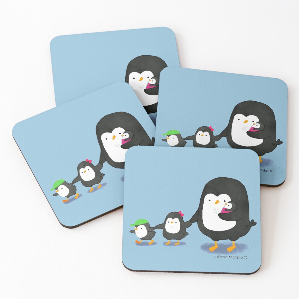 Penguin Dad and three kids Coasters (Set of 4)