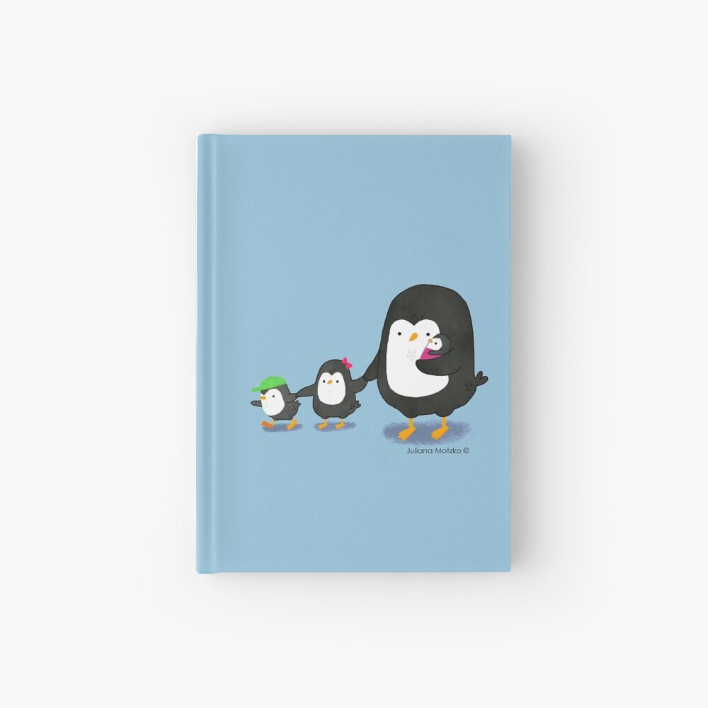 Penguin Dad and three kids Hardcover Journal