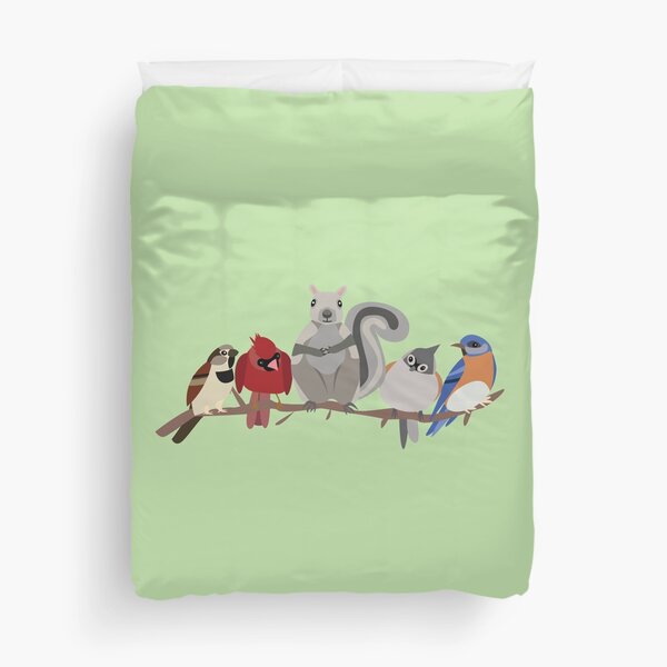 Native backyard virginia birds and gray squirrel Duvet Cover