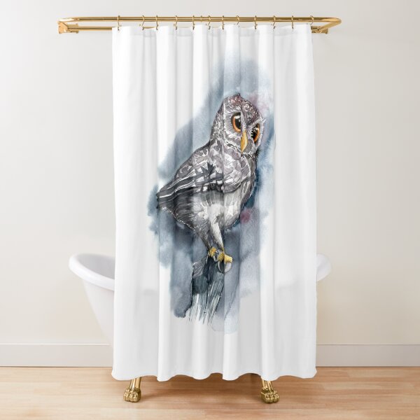 Watercolor Proud Grey Owl with Big Eyes Shower Curtain