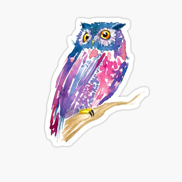 Item preview, A watercolor violet and pink cute owl designed and sold by Magdalena Żołnierowicz.