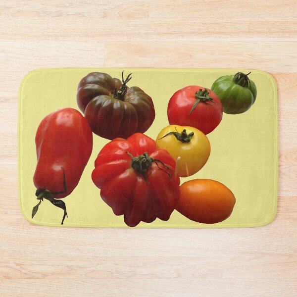 Item preview, Seven varieties of tomatoes on iris yellow background designed and sold by AHELENE.