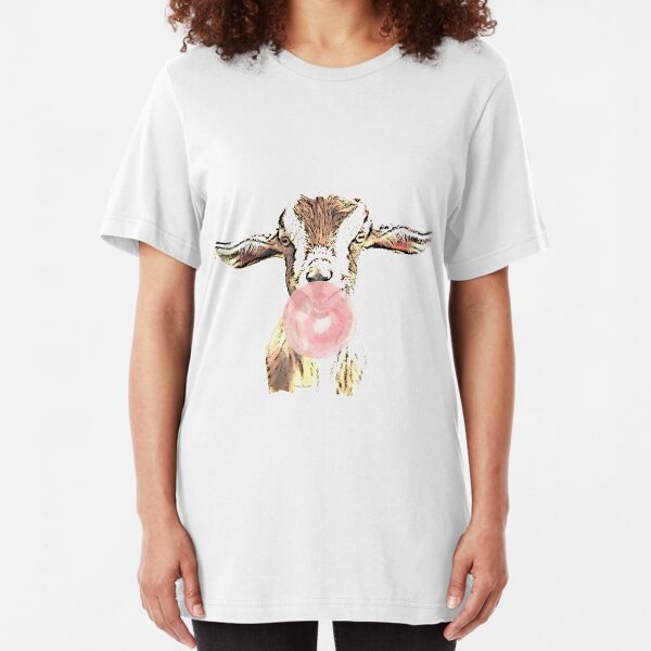 Funny Airplane Ears Goat With Pink Bubblegum Slim Fit T-Shirt