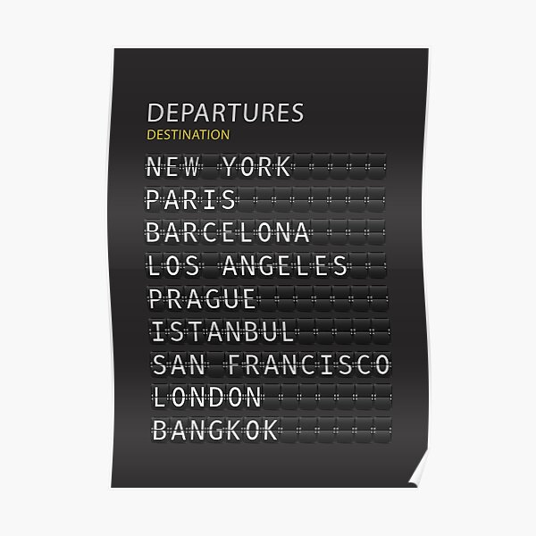 Airport Departures Board Print Poster