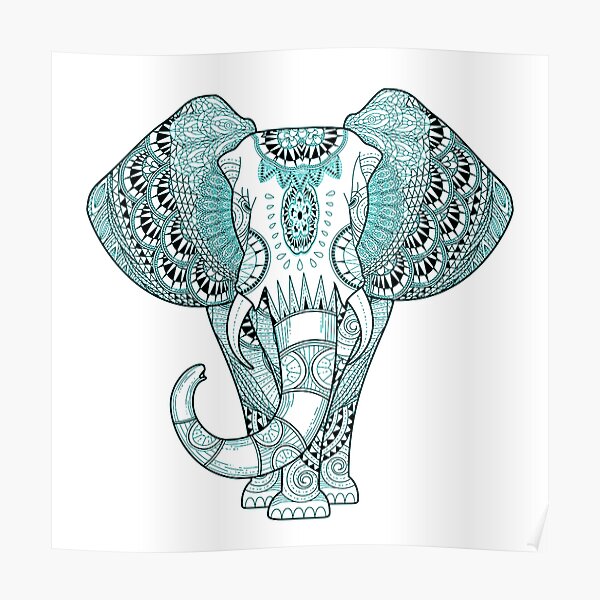 Turquoise Elephant Poster