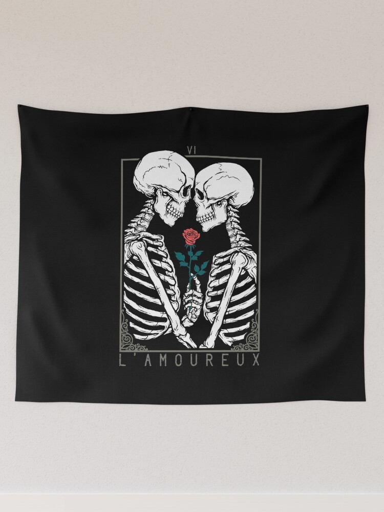 Two skeletons kissing tapestry sale