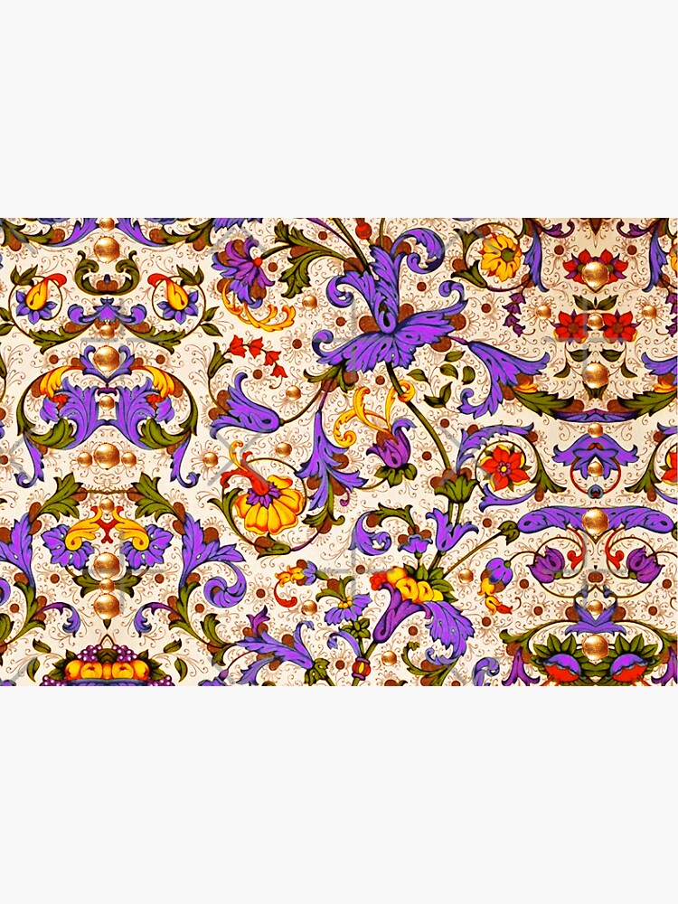 FLORENTINE RENAISSANCE FLORAL Gold Yellow Purple Flowers,Swirls,Fruits, Leaves by BulganLumini