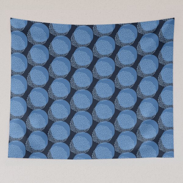 Item preview,  Indigo blue hand drawn seed circle pattern.  designed and sold by Limolida.
