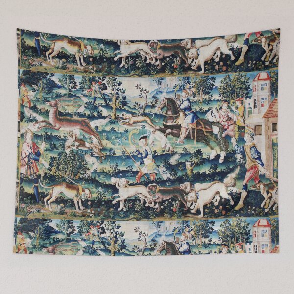 Item preview, HUNTING SCENE WITH ANIMALS Antique Flemish Tapestry designed and sold by BulganLumini.